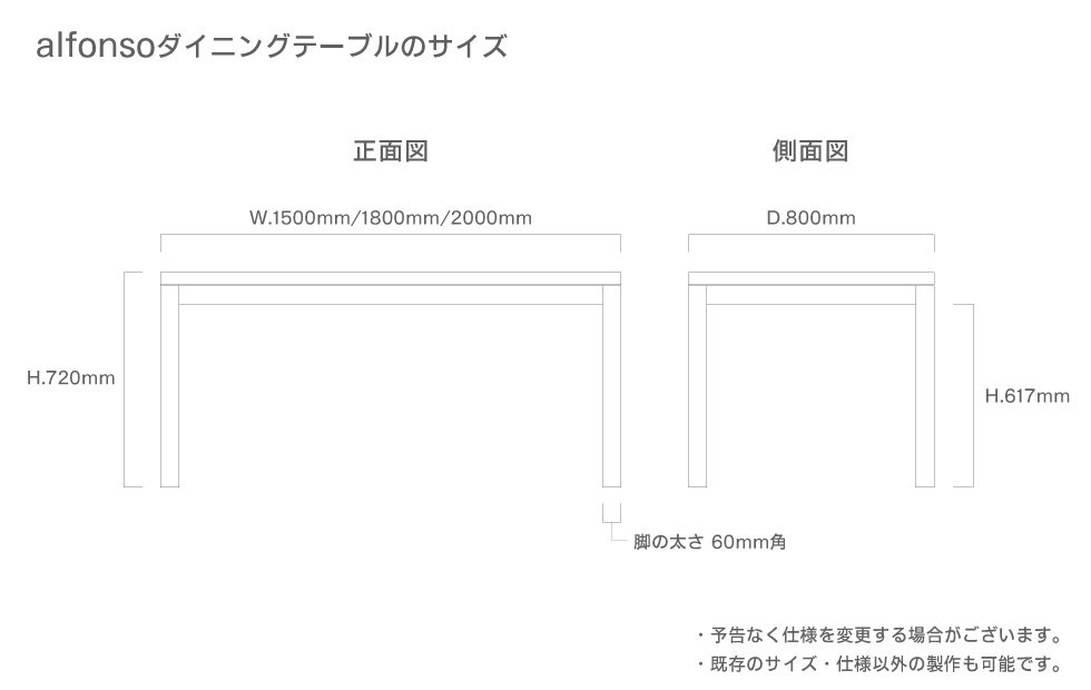 ダイニングテーブル サイズ