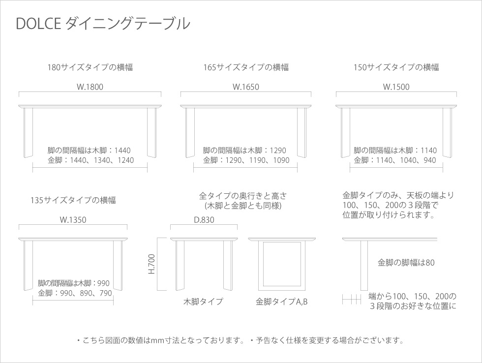 dolce ダイニングテーブル サイズ